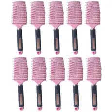 Kit 10 Escova Raquete Modeladora Vazada Com Cabo Siliconizado Profissional Rosa cod 713