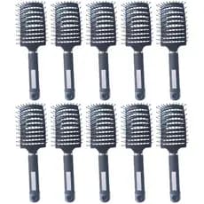 Kit 10 Escova Raquete Modeladora Vazada Com Cabo Siliconizado Profissional Preta cod 712
