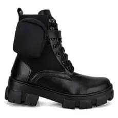 Bota Coturno Blogueira Estilo Militar Feminino Tratorado Cano Medio Com Bag Removivel