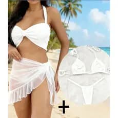 Kit Biquini Fita com a Saia Pareo Curta Com Babado Moda Feminina Verão