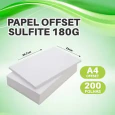 Papel Sulfite Offset 180g A4, 200 Folhas, Tamanho 21x29,7cm, Branco Grosso Cartolina