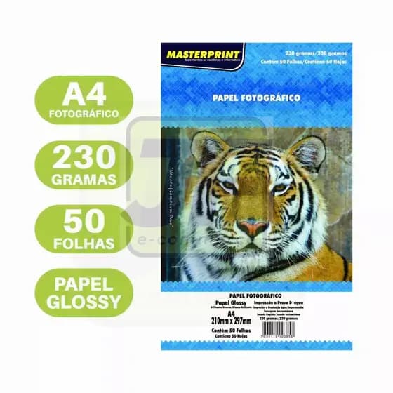 Papel Fotográfico Glossy 230gr A4 50 Folhas À Prova D'água MasterPrint