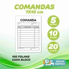 Bloco de Comanda (100 folhas cada bloco) Kit 05 A 20 BLOCOS