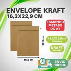 Envelope A5 Pequeno 16x22cm Tipo Saco 250uni Kraft Natural 80g