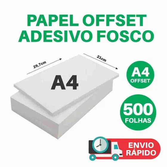 Papel ADESIVO 500 Folhas Offset Fosco Tamanho A4 Branco