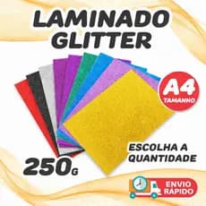 Papel Laminado Glitter Metálico 250g A4 com 10 a 50 Folhas Artesanato Topo de Bolo e Personalizados