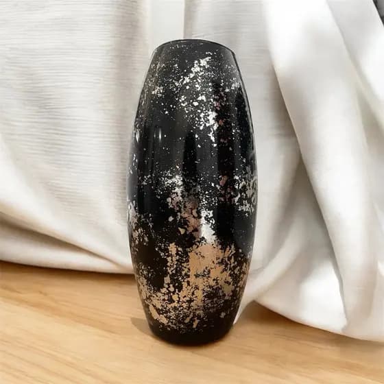 Vaso Boleado 30cm preto prata de Vidro para Flores e Decoração