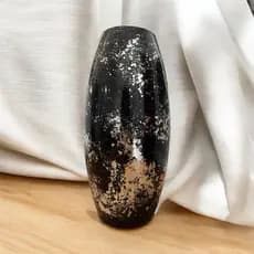 Vaso Boleado 30cm preto prata de Vidro para Flores e Decoração