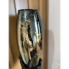 VASO BOLEADO vidro âmbar 30cm para flores e decoração marmorizado