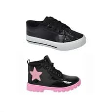Kit 1 Par Tênis Casual Glitter Mais 1 Par Botinha Infantil Menina Promoção