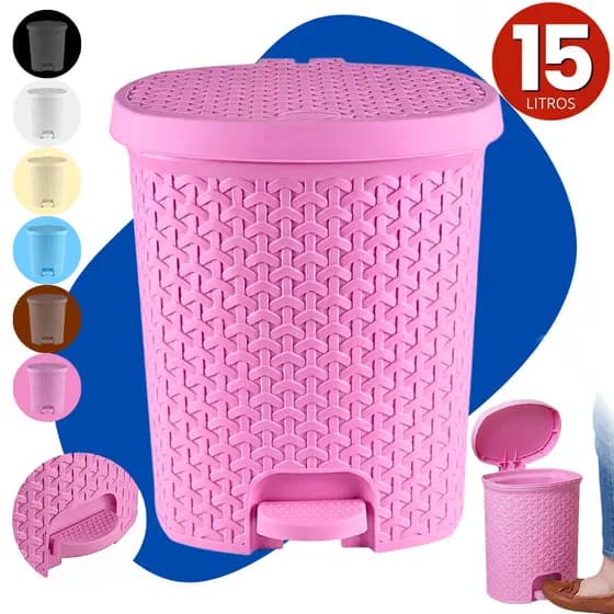 Lixeira Pedal Grande Cesto de Lixo 15 Litros Rattan Banheiro Escritório Cozinha Quarto