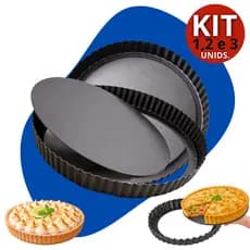 Formas de Torta Quiche Fundo Removivel Pizza Assadeira Crespa Teflon Antiaderente 26cm