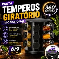 Porta Condimentos Temperos Giratório Profissional com 6/9 Potes de Vidro 85ml Brinde Etiquetas Adesivas