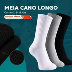 Meia Cano Longo 100% Algodão Masculina Feminina Confortável Kit Unissex