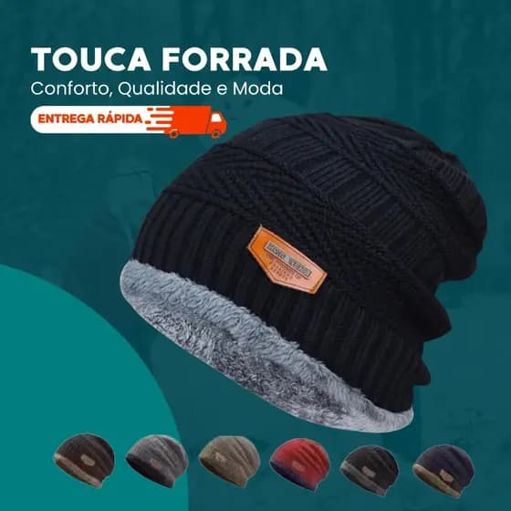Touca Gorro de Lã Forrada com Pelinhos Unissex Térmica Quente para Inverno