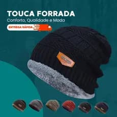 Touca Gorro de Lã Forrada com Pelinhos Unissex Térmica Quente para Inverno