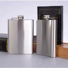 KIT Cantil Inox Frasco 230ml Garrafa Whiskeira Whisky Bolso Bar Cor Prateado