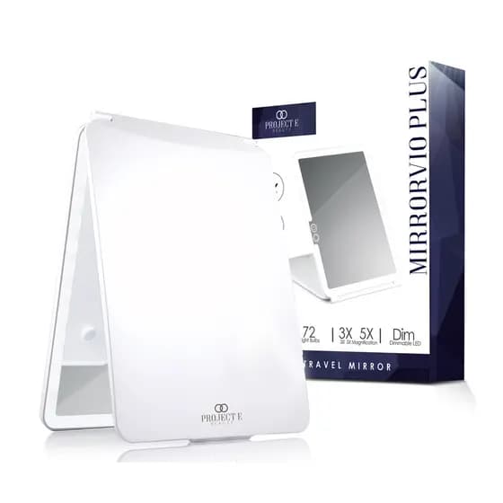 Project E Beauty Mirrorvio Plus | Espelho Viagem LED | Espelho Maquiagem | Luz Quente e Diurna