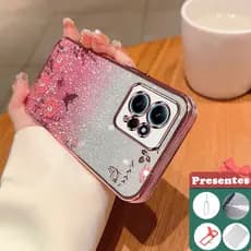 Capa De Celular Xiaomi Redmi Note 12 4G 5G/Note 12S/Note 12 Pro 5G/Note 13 4G 5G/ Note13 pro 4G 5G/Note13 pro+ 5G Flash Jardim Borboleta Deluxe Galvanizado Caso de Proteção