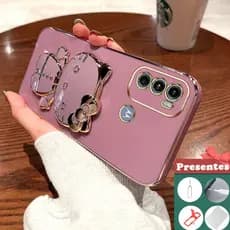Capa para celular Motorola Moto G31 /G60S /G60 /G40 Fusion /G50 5G Suporte fofo Hello Kitty com espelho de luxo à prova de choque nova capa protetora para celular