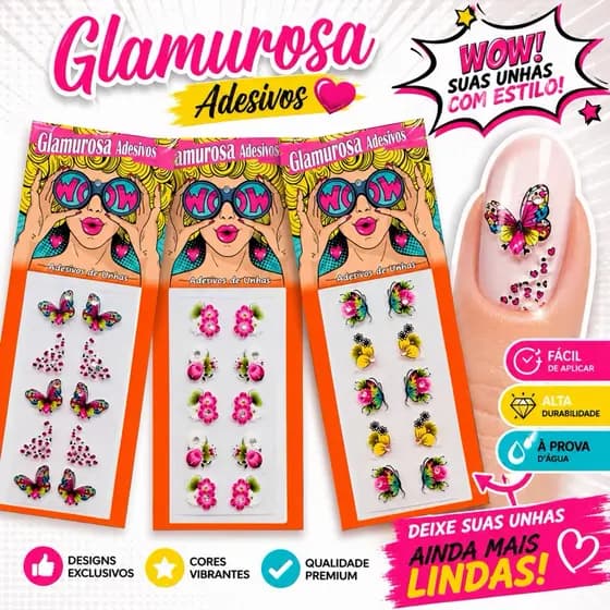 Adesivo de Unha 3D Película Nail Art Alta Fixação Fácil Aplicação