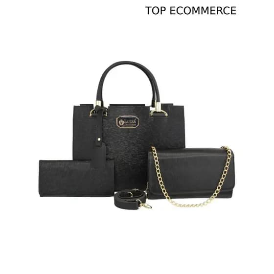 Kit Bolsa Feminina 3 Pecas Bolsa Media Tranversal Bolsa Festa Carteira Luisa Victoria Preto