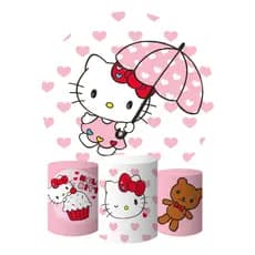 Painel Redondo E Capas De Cilindro Sublimados Hello Kitty