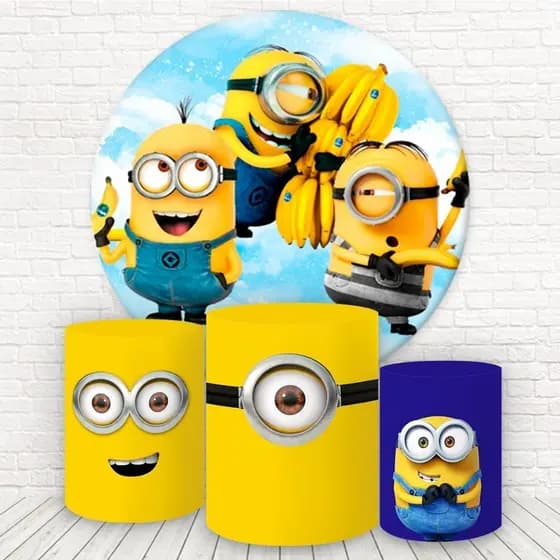Painel Redondo E Capas De Cilindro Sublimados Minions