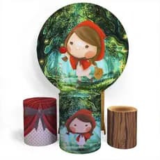 Painel Redondo + Trio de Cilindro Capas Sublimados Chapeuzinho Vermelho