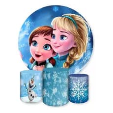 Painel Redondo E Capas De Cilindro Sublimados Frozen