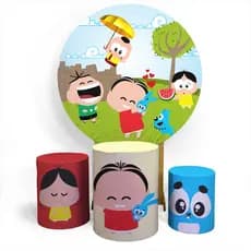 Painel Redondo + Trio de Cilindro Capas Sublimados Turma da Mônica