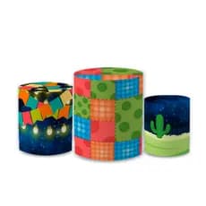Trio De Capas Cilindros Tecido Sublimados Helanca Premium Decoração Festa Junina Arraial Lançamentos