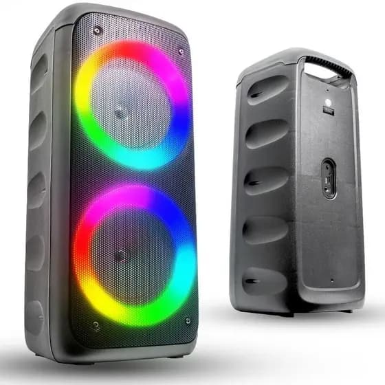 Caixa De Som Bluetooth Amplificada Iluminação RGB Rádio Fm Auxiliar P2 P10 Entrada Usb Cartão SD