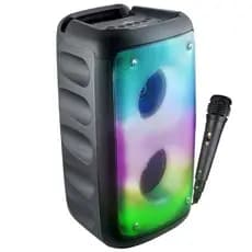 Caixa De Som Bluetooth Potente Com Microfone Profissional Led Rgb Interativo Conexão Usb Tf Entrada P10