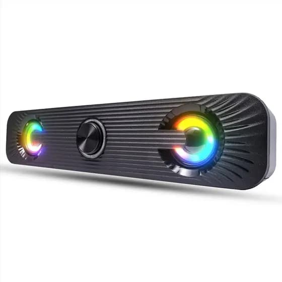 Caixinha De Som Soundbar Alto Falante TV Smart Aux P2 Usb RGB Com Fio Pc Note Musicas Jogos Filmes