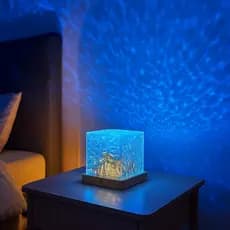 Cubo Projetor de Luz Relaxante Ondas do Mar Com LED Multicolorido E Controle Remoto Com Bateria Recarregável