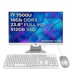 PC All In One Intel Core I7-7500U 16GB RAM SSD 512GB Tela 23.8" Windows 11 Pro Teclado Mouse WebCam HDMI RJ45 USB VGA P2