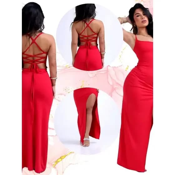 VESTIDO ALCINHA LONGO colado trancado nas costa empina BUMBUM COM FENDA NA PERNA//