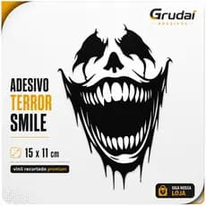 Adesivo Terror Smile Horror Vinil Recortado 15x11cm Sem Fundo Para Moto Carro Capacete Resistente UV