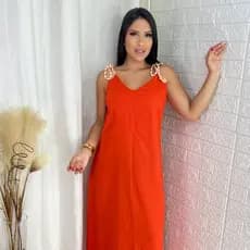 Vestido Feminino Longo Linho de Alça Elegante Soltinho Confortável
