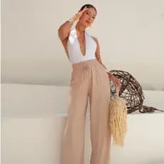 Calça Pantalona de Viscolinho, elásstico na cintura, confortável, leve e elegante premium