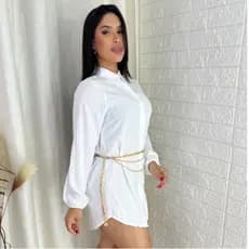 Chemise Manga Longa Viscolinho Saida de Praia Camisa Camisão Leve com Botões Verão