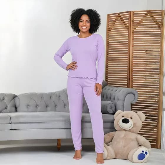 Pijama Manga Longa Feminino Malha Super Leve Inverno