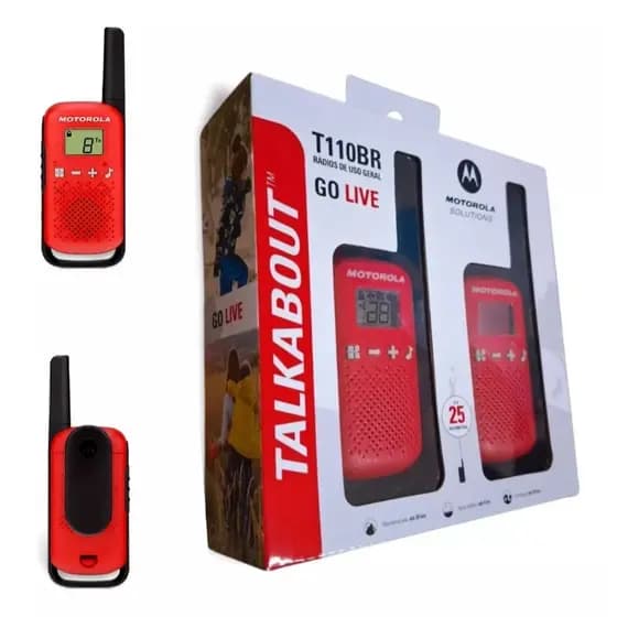 Rádio Comunicador Talkabout Motorola T110BR Vermelho a pilhas até 25km 26 Canais