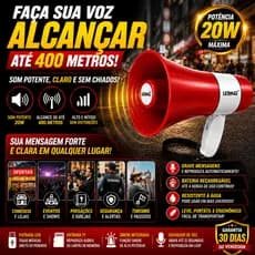 Megafone Portatil Profissional Recarregavel Lelong LE-998 Potente 20W Sirene Gravador de USB 400m