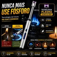 Acendedor de Fogão Elétrico Recarregável USB Plasma com Display LED