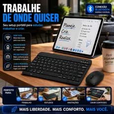 Kit Teclado e Mouse Bluetooth Sem Fio para Celular Tablet iPad Android iOS