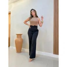 Calça pantalona social elegante moda feminina moderno com botão com bolso na frente/DD023