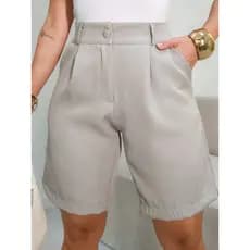 Bermuda Shorts Feminina/ cintura alta/ bolsos laterais/Com  botao Tecido De Alfaiataria/DD076