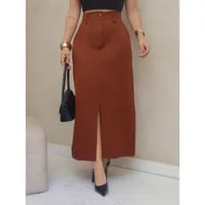 Saia longa monocromatica em alfataria , com bolsa laterais e detalhas em ziper e botao/M5516